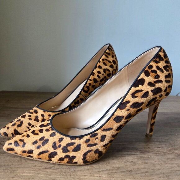 EUC JESSICA SIMPSON CARPENA REAL COW HAIR FUR UPPER ANIMAL PRINT STILETTOS 9.5 - Picture 1 of 16